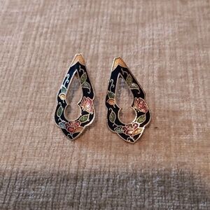 Gold Tone Cloisonne Enamel Earrings